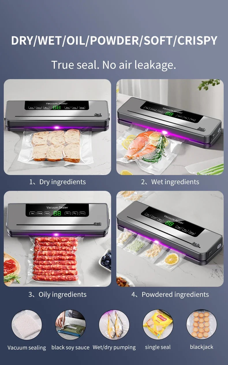 Electric Vacuum Sealer Built-In Cutter Knife Dry/Wet Food Sealed Packaging Kitchen Food Storage Seal Touch Key With 10pcs Bags