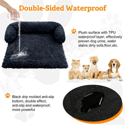 Pet Sofa Bed Removable Waterproof Upholstered Sofa Pet Long Plush Winter Warm Kennel Washable Soft Furniture Protector Mats