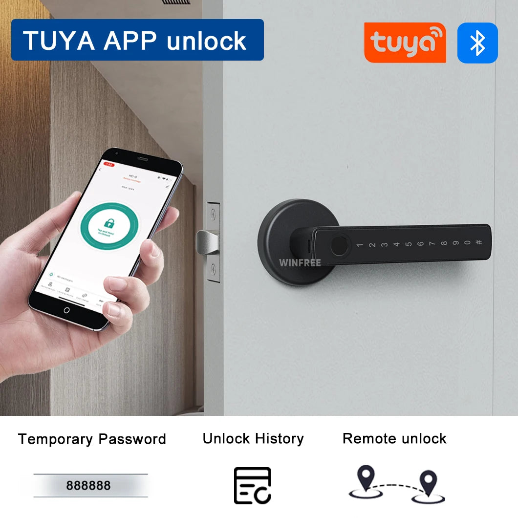 WINFREE Smart Lock Tuya Bluetooth Keyless Access Office Home Fingerprint Lock Voice Control Alexa Google Assistant