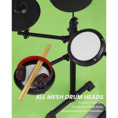 Electric Drum Set, Electronic Drum Set for Beginner, Portable Drum Set with Bluetooth and MIDI function, Headphones, Sticks