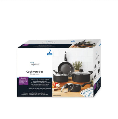 7 Piece Non-Stick Cookware Set Light Weight Easy To Operate The Lightweight Design Allows You To Move Easily