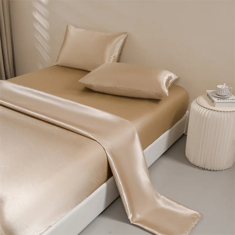 Satin Bed Sheets, Queen Size Sheets Set, 4 Pcs Silky Bedding Set   1 Deep Pocket Fitted Sheet + 1 Flat Sheet + 2 Pillowcases