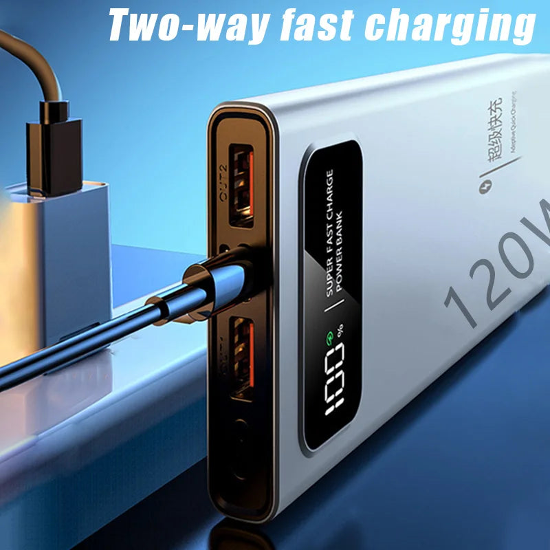 200000mAh 120W Power Bank Super Fast Charging Battery High Capacity Digital Display Power Bank For Iphone Samsung Huawei Xiaomi