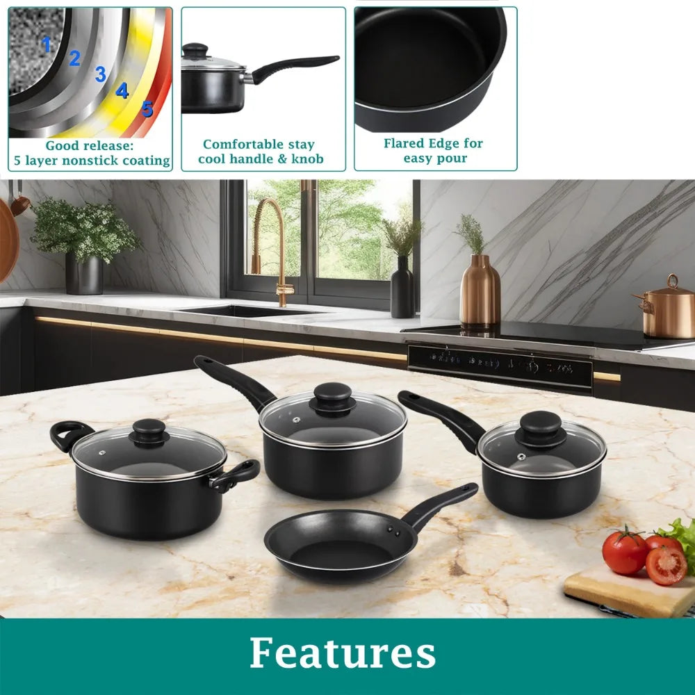 7 Piece Non-Stick Cookware Set Light Weight Easy To Operate The Lightweight Design Allows You To Move Easily