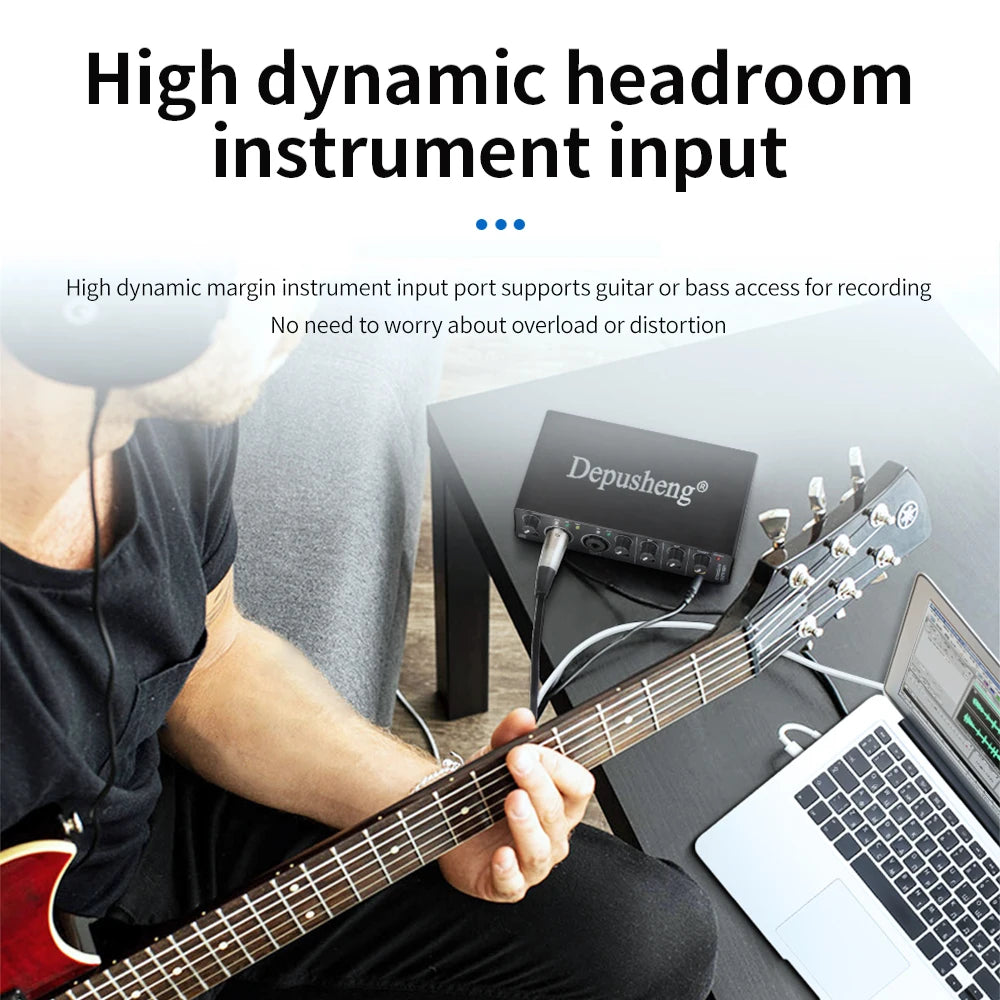 Audio Interface Depusheng MD22 Professional Sound Card with Monitoring Electric Guitar Live Recording For Studio Singing Micro