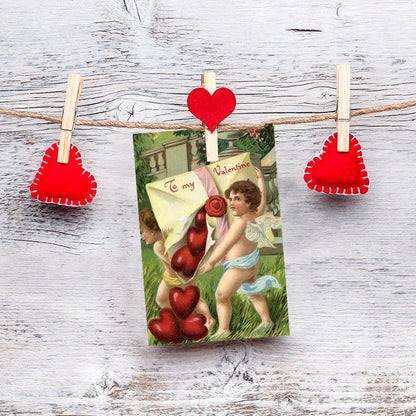 12pcs Retro Valentine's Day Postcard Cute Couple Little Angel Love Heart Pattern Greeting Card Anniversary To My Valentine Gift