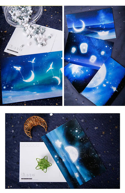 30Pcs Creative Noctilucous Postcards Set Wandering Planet Theme Greeting Card Gift Card Wish Postcard For Wall stickers Decor