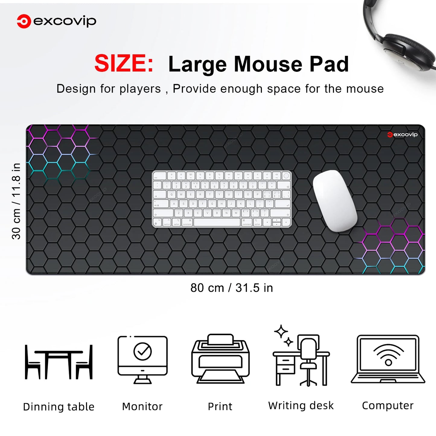 EXCO Gaming Mouse Pad Large with Stitched Edge Non-Slip Rubber Base Extended Desk Mat Keyboard Mousepad for Office Home Computer