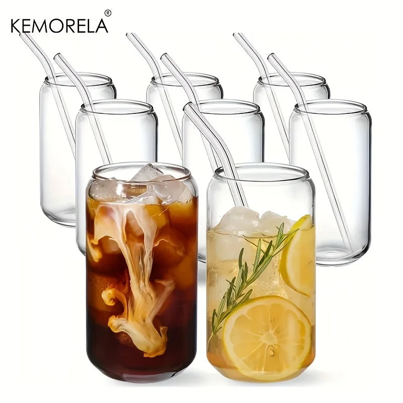 18.6OZ Glass Cup With Lid and Straw Transparent Bubble Tea Cup  Glass Beer Can Milk Mocha Cups1/2/4 Set Breakfast Mug Drinkware