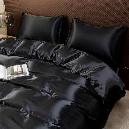 Black Luxury Ice Silk Bedding Set Satin Silky Duvet Cover Set With Pillowcase High-end Home Textiles Solid Color Bed Cover Sets