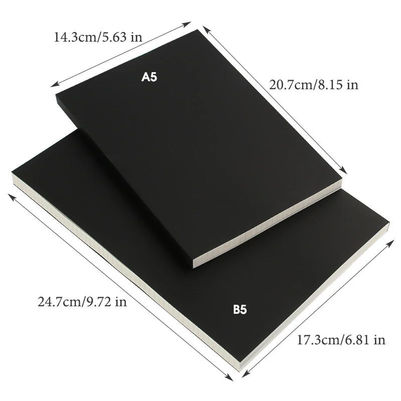 Black Cover A5/B5 Notebook,128 Sheets/256 Pages/Book,Blank,Horizontal Line and Grid Pages Office Study Notes Supplies CS-078