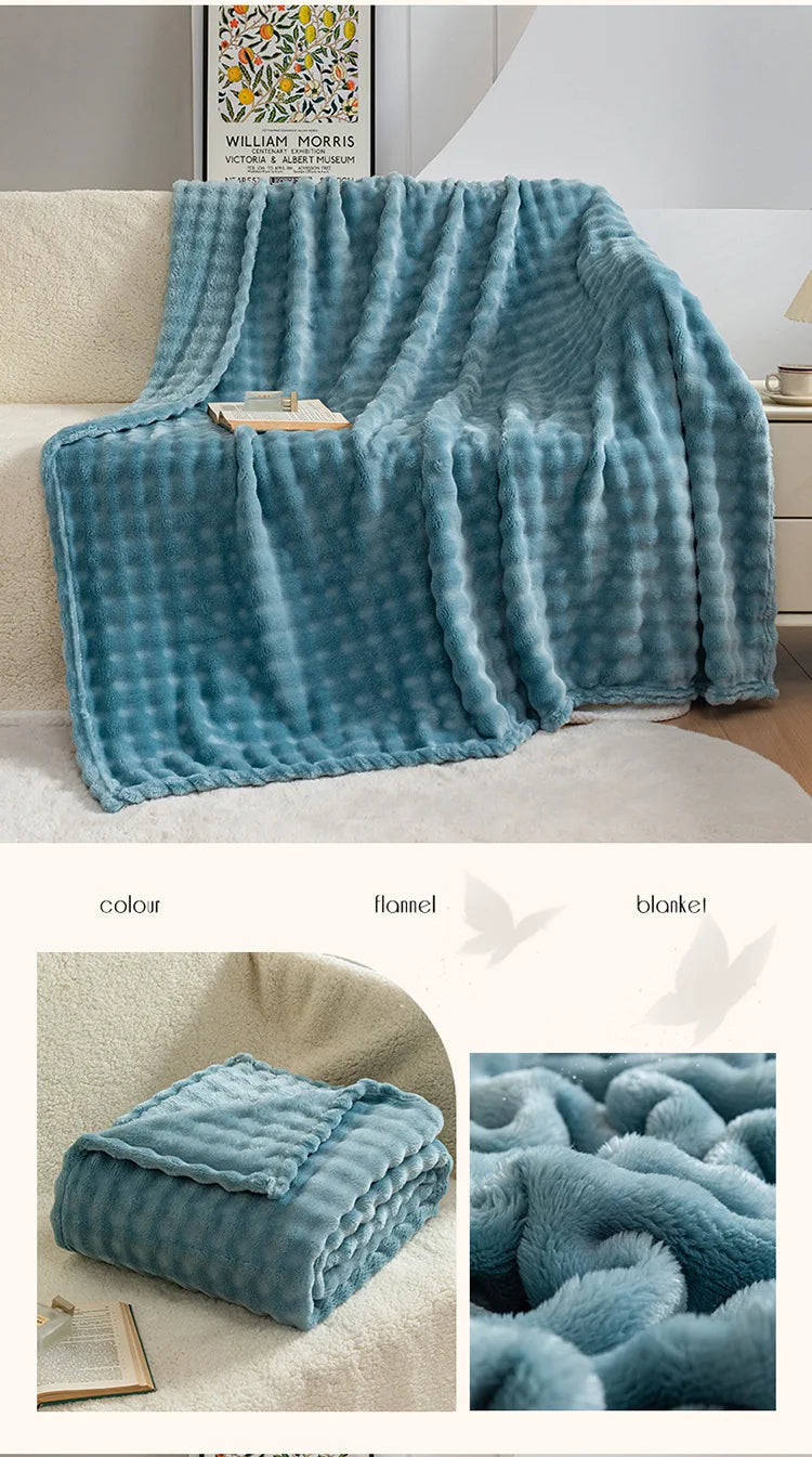 Summer High Weight Bubble Rabbit Flannel Blanket Air Conditioning Sofa Blanket Gift Casual Coral Velvet Small Blanket