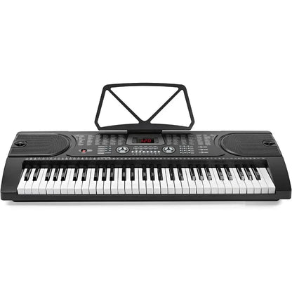 61-Key Electronic Piano Electric Organ Music Keyboard with Stand, Microphone, & Sticker Sheet - Black Electronic Piano