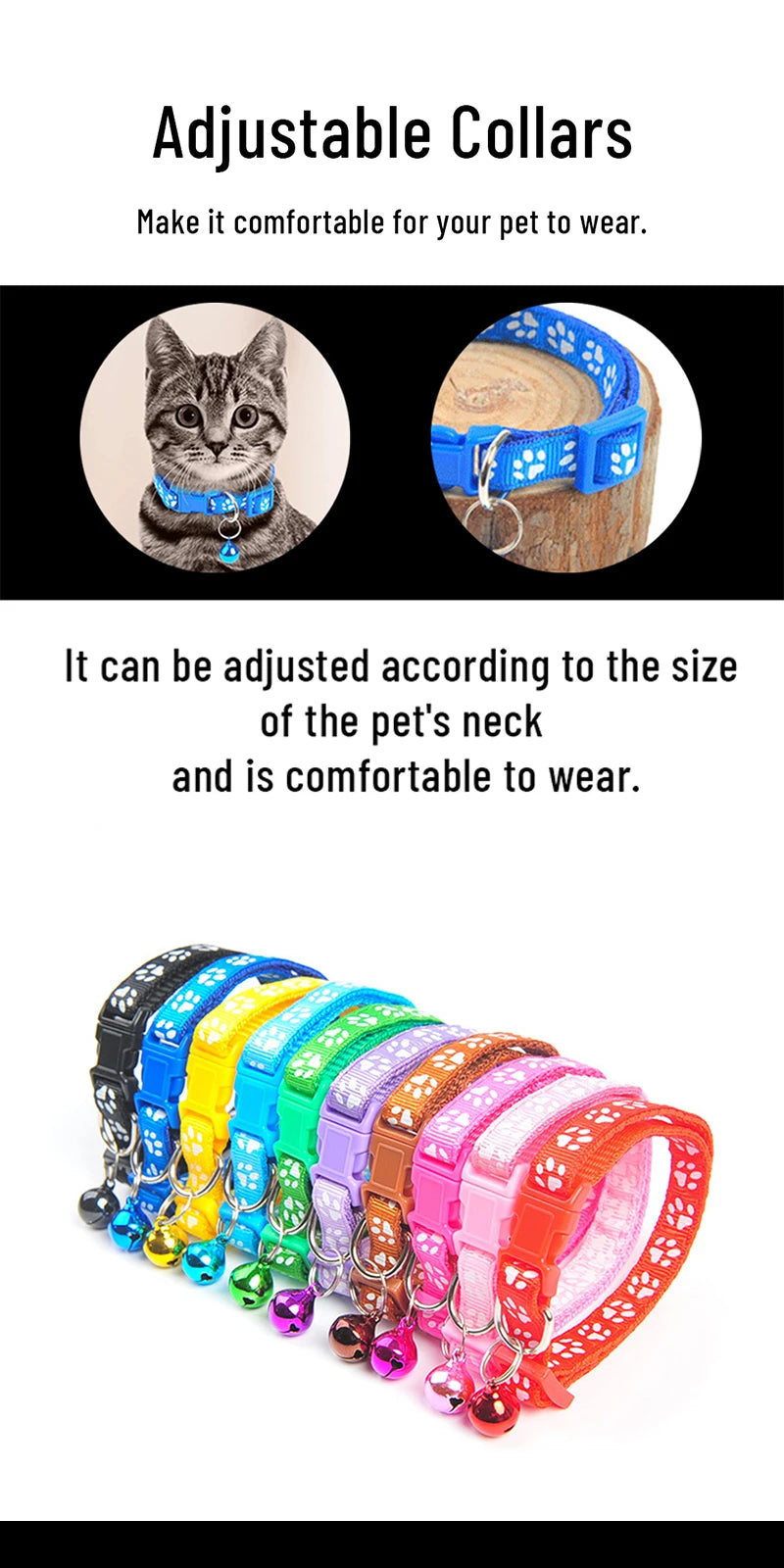 1pc Cute Bell Collar For Cats Dog Collar Teddy Bomei Dog Cartoon Funny Footprint Collars Pet Bell Collar Home Pet Supplies