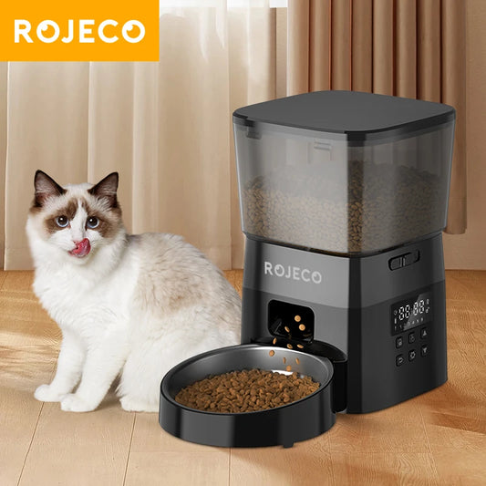 ROJECO Automatic Dog Feeder Smart Food Kibble Dispenser for Pet Cats Auto Food Storage Container Button Version Dog Feeding Bowl