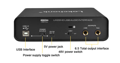 UX22 Audio Interface Sound Card 24-bit/192KHz AD Converter, Electric Guitar Live Recording Professional Studio Singing, Podcast