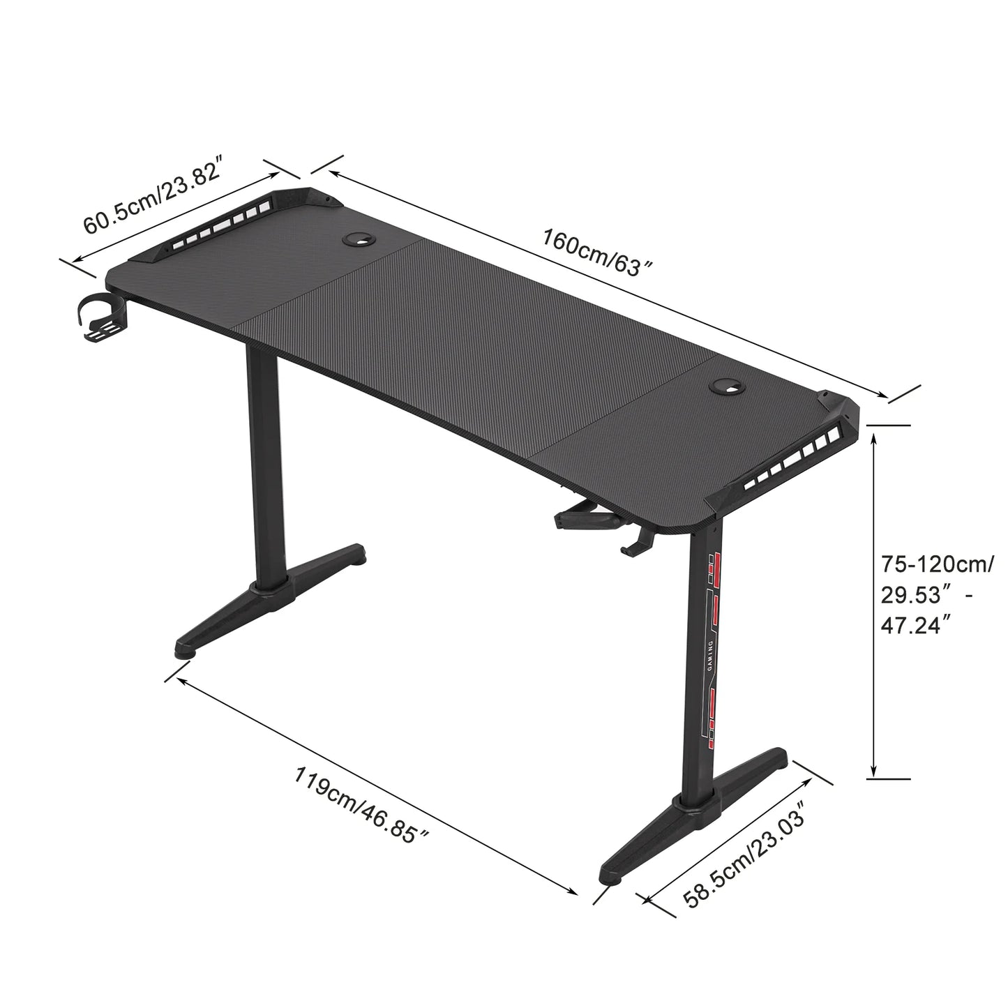 Height Adjustable Gaming Desk Standing Desk, Large Gaming Computer Desk with RGB LED Lights for Gaming and Home Office,Black