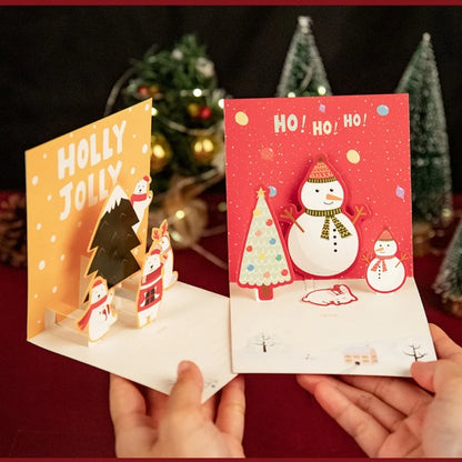 3D Pop UP Christmas Greeting Cards with Envelope Friend Family Blessing Postcard Birthday New Year Christmas Gifts Decoration