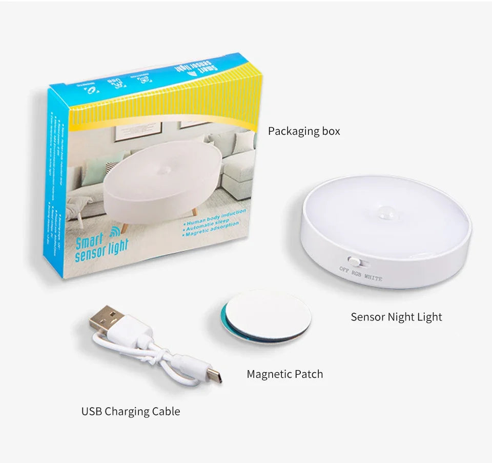 BANDIAN Bedroom Night Smart Motion Sensor Light USB LED Switch Rechargeable Light Kitchen Hallway Room