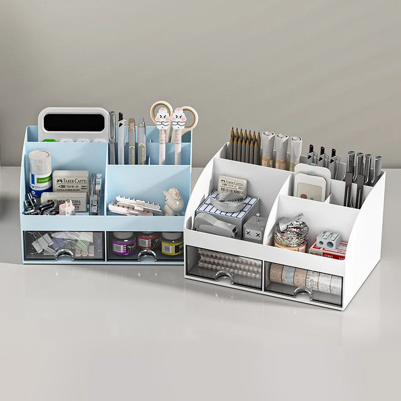 Clear Desktop Storage Box with Small Drawers for Office Supplies and Stationery Organization