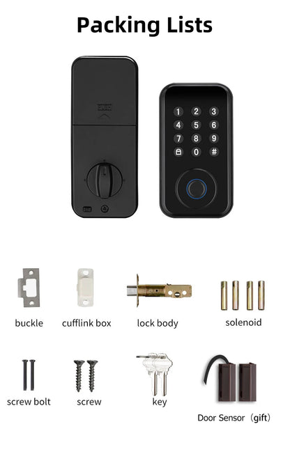 RAYKUBE DS02 Tuya Smart Fingerprint Deadbolt Electric Lock with Latch Auto Lock Key/Password/ Tuya APP Unlock Delivery From USA.