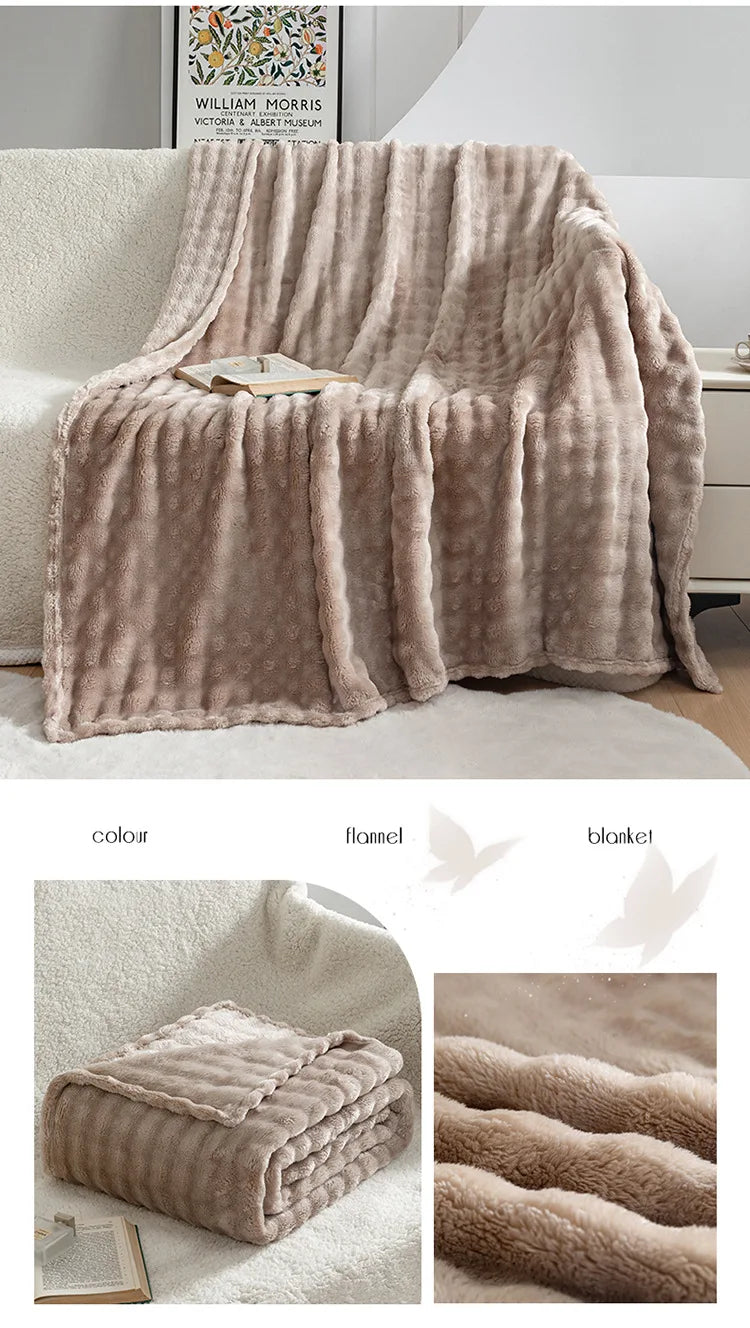 Summer High Weight Bubble Rabbit Flannel Blanket Air Conditioning Sofa Blanket Gift Casual Coral Velvet Small Blanket