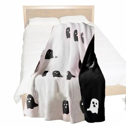 Halloween Blankets Throws Double-sided pink Ghost Blanket Fall Flannel Blanket for Bed Sofa Couch Fuzzy Blanket Plush Cover