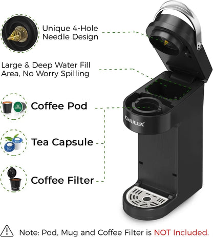 NEW Slim Single Serve Coffee Maker for K Cup Pods & Ground Coffee, One Cup Coffee Maker Fits 7.3" Travel Mugs