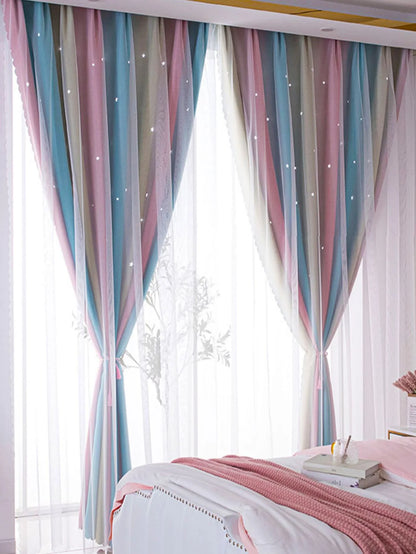 Blue and Pink Blackout Kids Curtains for Bedroom  Star Curtains for Boys Antique Grommet Top Window Treatment