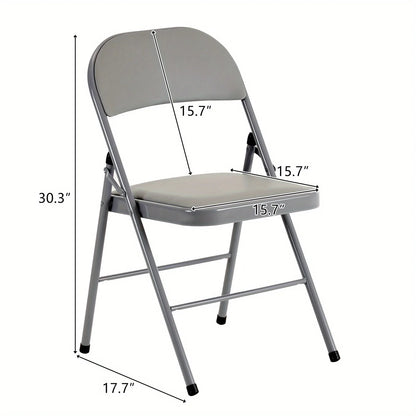 6 Pack Gray Folding Chairs with PU Upholstered Seat and Backrest for Home and Office, Commercial Steel Frame Upholstered Folding