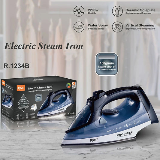 2200W Steam Iron for Clothes with Rapid Even Heat Scratch Resistant Stainless Steel Sole Plate, True Position Axial Aligned