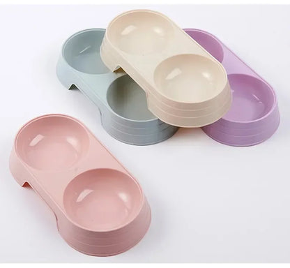 Dogs and Cats Feeding Double Bowl Macarons Plastic Feeding Bowl Double Bowl Pet B owl Drinking Water Feeding