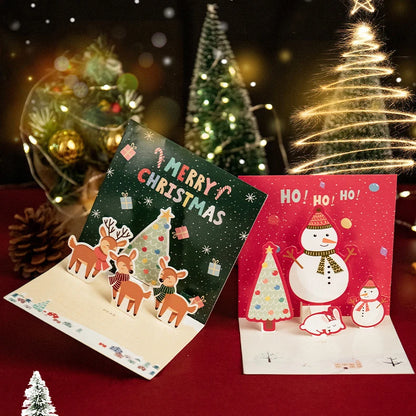 3D Pop UP Christmas Greeting Cards with Envelope Friend Family Blessing Postcard Birthday New Year Christmas Gifts Decoration