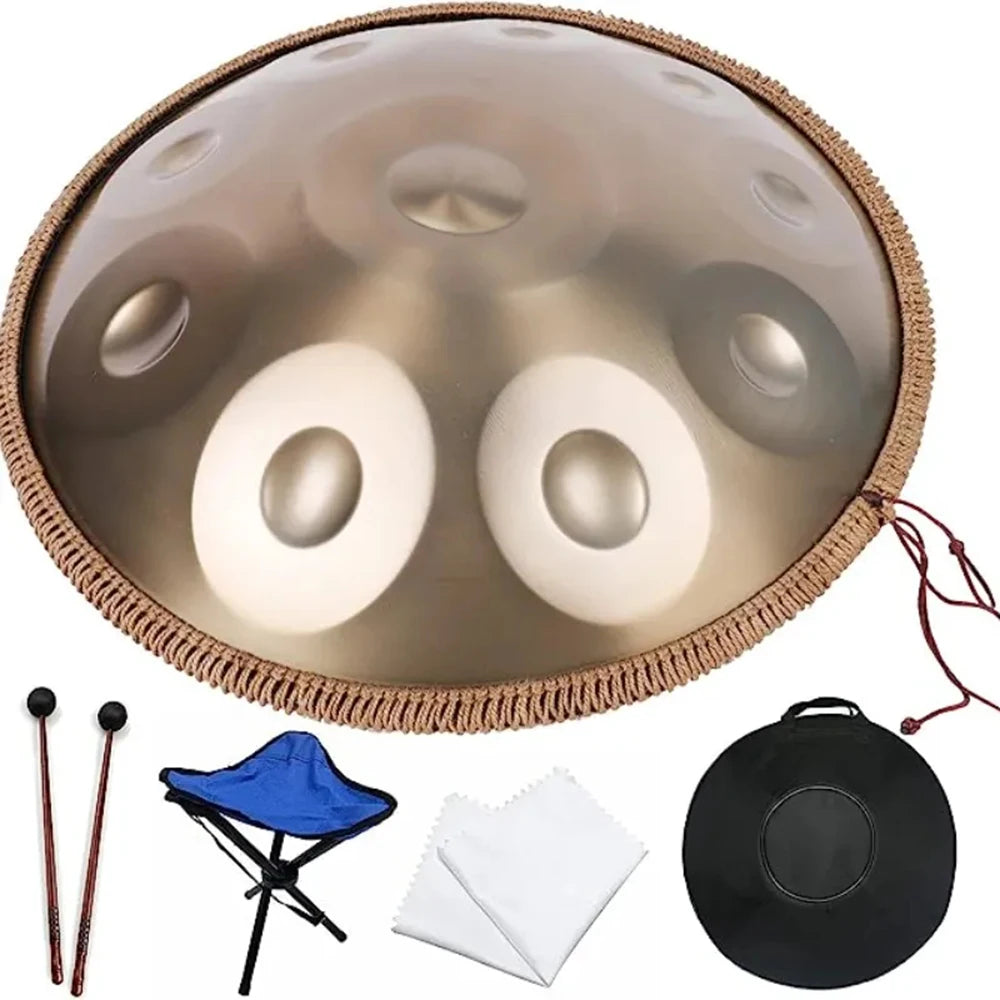 440Hz,432Hz Gold Handpan Drum with Steel Tongue for Yoga, Meditation Instrument, Beginner, Tambor Gift, 22 in, 9, 10, 12 notes