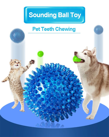 Pet Dog Toys Cat Puppy Sounding Toy Polka Squeaky Tooth Cleaning Ball TPR Training Pet Teeth Chewing Toy Thorn Balls Accessories