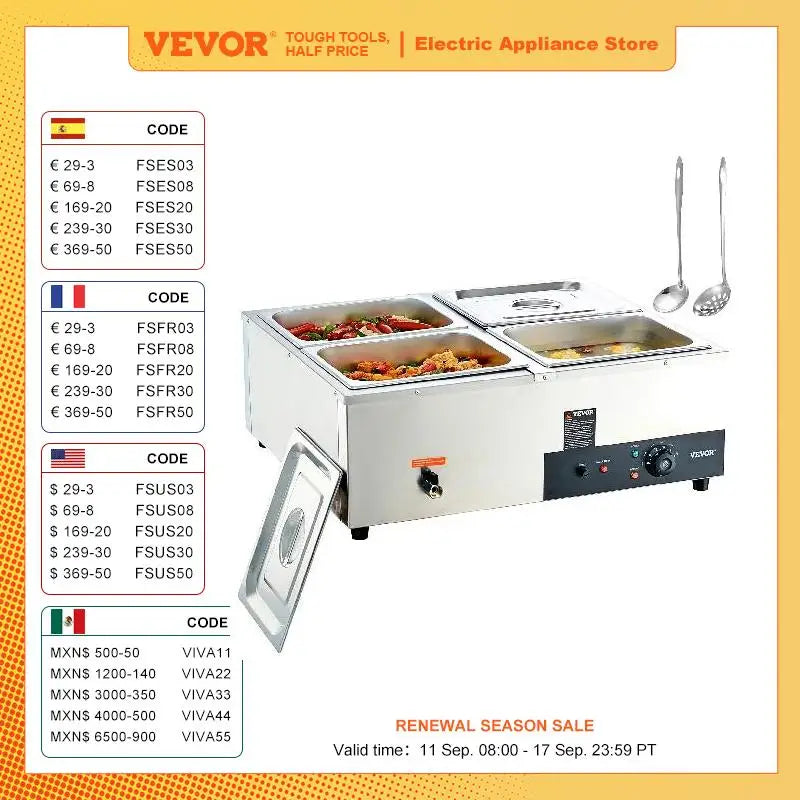 VEVOR 1/2/3/4/6Pan Electric Catering Food Warmer Commercial Stainless Steel Steam Table Counter w/Temperature Control Buffet Set