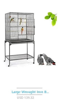 Wrought Iron Bird Cage Rolling Stand PlayTop Parrot Lovebirds Cockatiels Pigeons Flight Cage