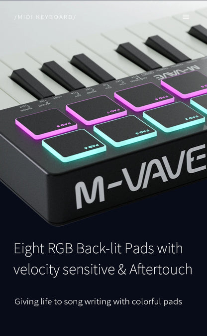 M-VAVE 25-Key MIDI Control Keyboard SMK-25 Mini USB Keyboard MIDI Mini Portable USB Keyboard MIDI Controller Rechargeable Music