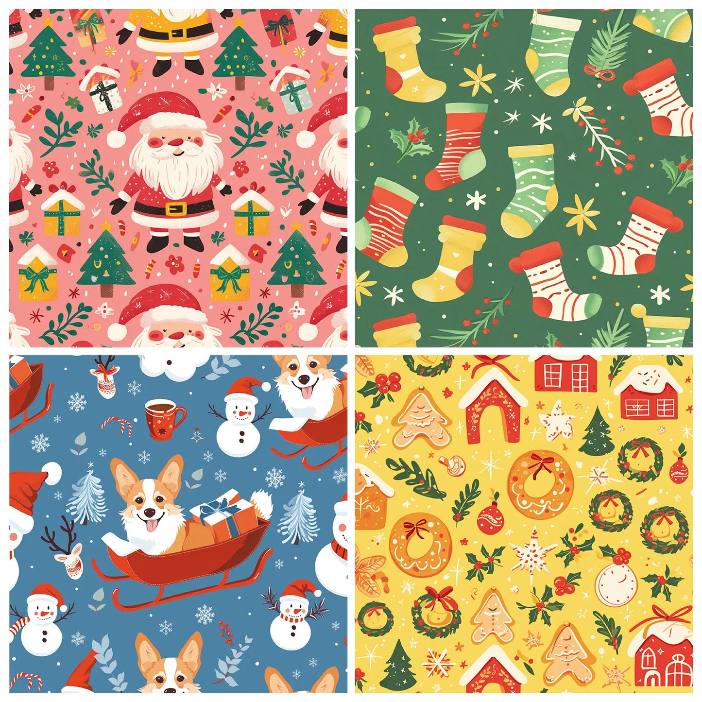 24Sheets Merry Christmas Scrapbook Paper Pad for Journaling DIY Arts,Craft Snowflake,Santa Pattern Christmas Gift Wrapping Paper