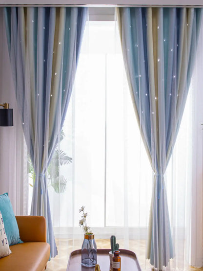 Blue and Pink Blackout Kids Curtains for Bedroom  Star Curtains for Boys Antique Grommet Top Window Treatment