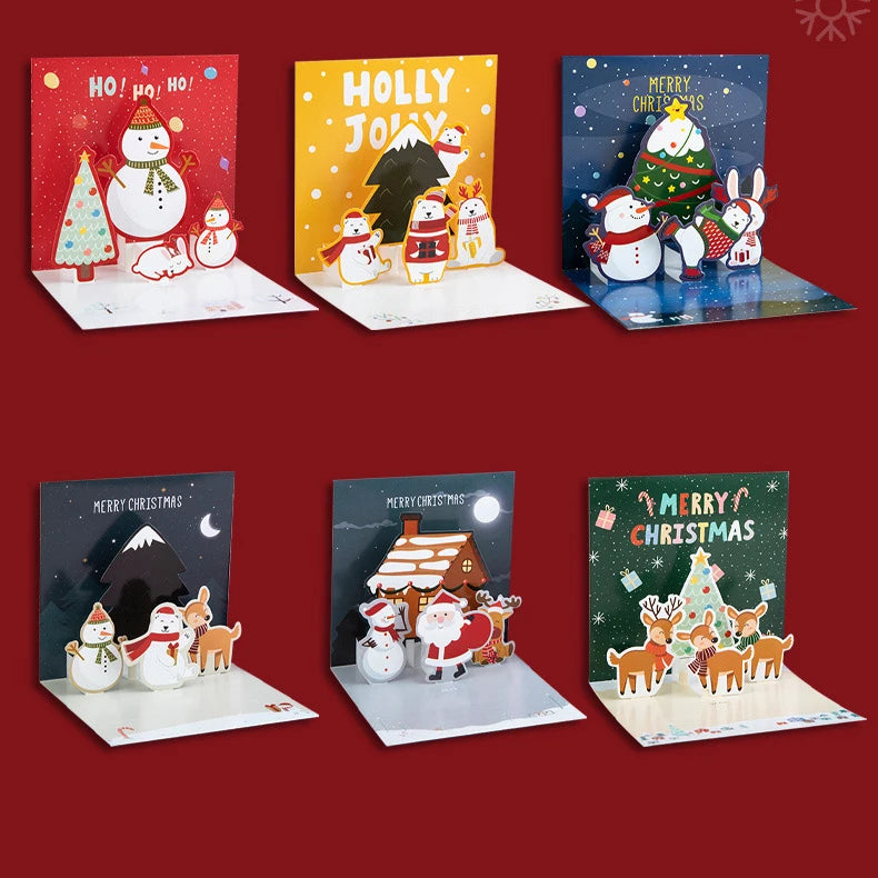 3D Pop UP Christmas Greeting Cards with Envelope Friend Family Blessing Postcard Birthday New Year Christmas Gifts Decoration