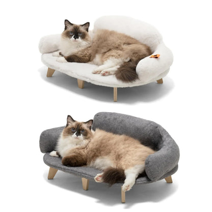 Mewoofun Cat Bed with Removable Washable Cover Elevated Cat Couch for Cats & Small Medium Dogs Wooden Pet Sofa Pet Furniture