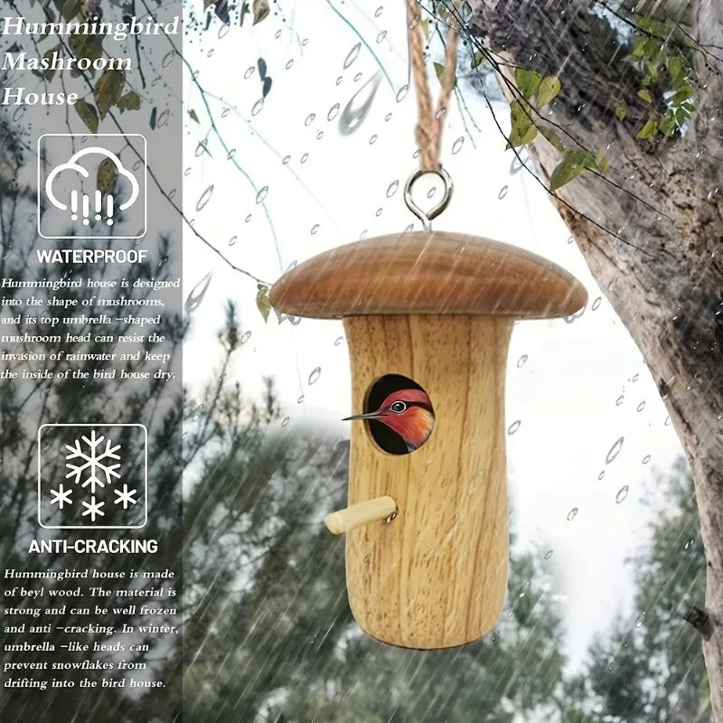 1Pc Outdoor Hummingbird House Natural Wooden Hanging Hummingbird Nest Wild Bird Feeder Outdoor Garden Yard Wooden Hanging Crafts