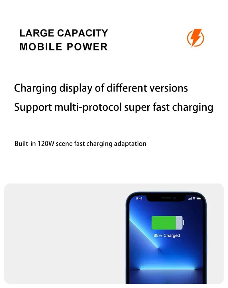 200000MAH 120W Power Bank Super Fast Charging Battery High Capacity Digital Display Power Bank For iphone 15 14 Samsung Huawei