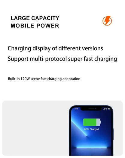 200000MAH 120W Power Bank Super Fast Charging Battery High Capacity Digital Display Power Bank For iphone 15 14 Samsung Huawei