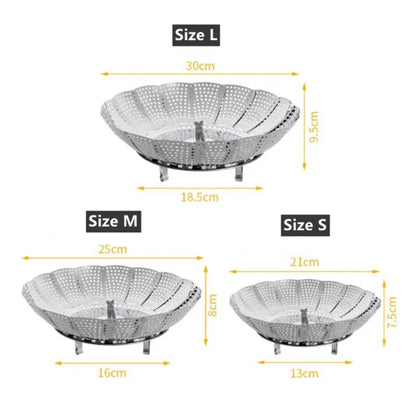 Folding Stainless Food Steamer Vegetable Fruit Food Basket Mesh Steamer Rack Cookware Utensils for Cooking Steam Dia.21/26/28cm