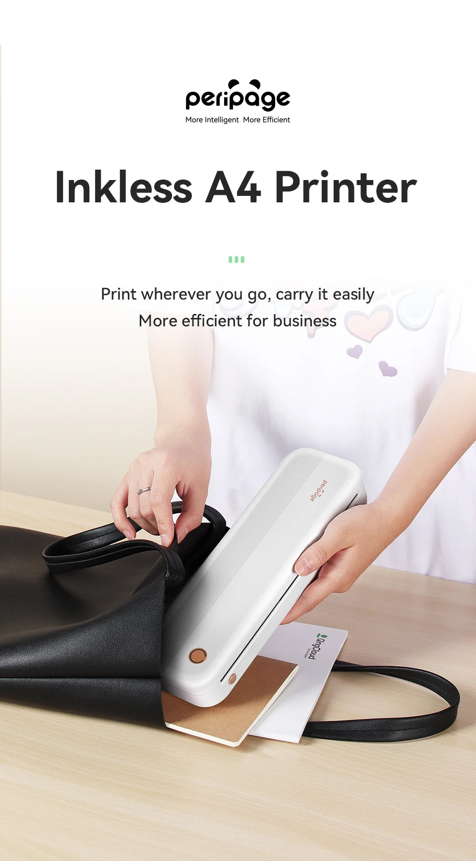 PeriPage P40 Portable Thermal Printer Wireless Inkless Mobile Printer For Travel Office School Home IOS & Android 203 Dpi