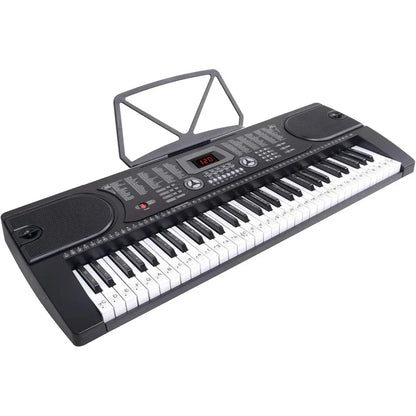 61-Key Electronic Piano Electric Organ Music Keyboard with Stand, Microphone, & Sticker Sheet - Black Electronic Piano