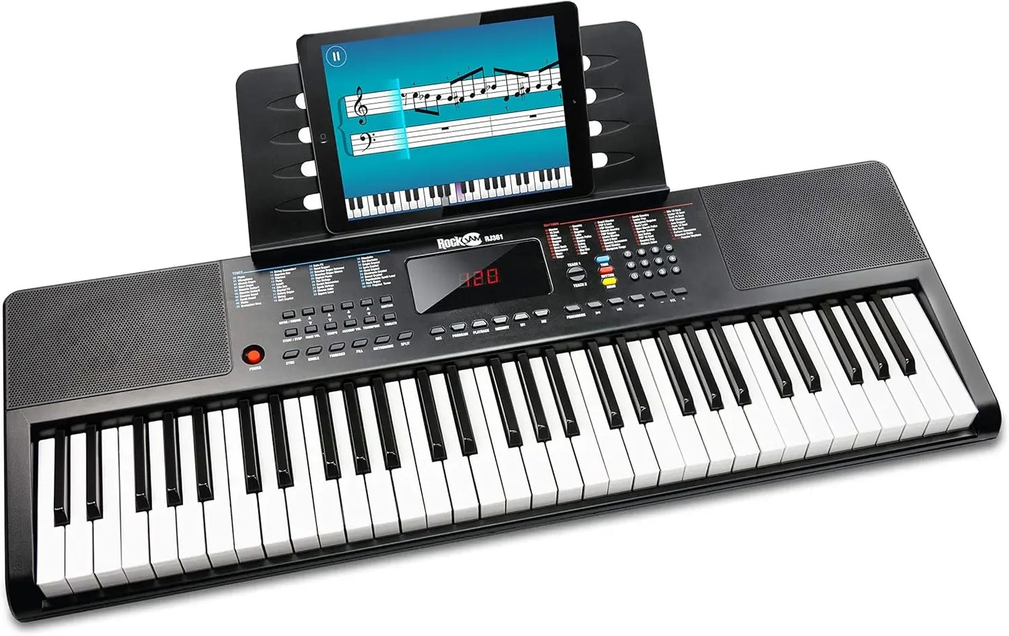 Compact 61 Key Keyboard with Sheet Music Stand, Power Supply, Piano Note Stickers & Simply Piano Lessons