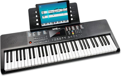 Compact 61 Key Keyboard with Sheet Music Stand, Power Supply, Piano Note Stickers & Simply Piano Lessons